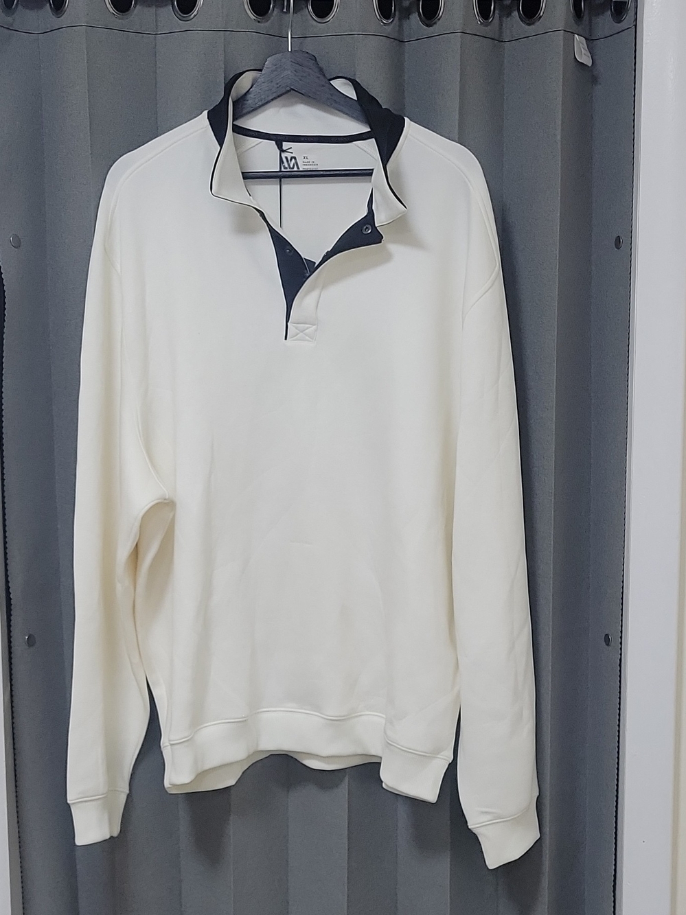 Men's Cream Pullover Polo Sweatshirt with Black Trim